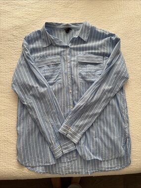 Button Down Striped Blue Blouse